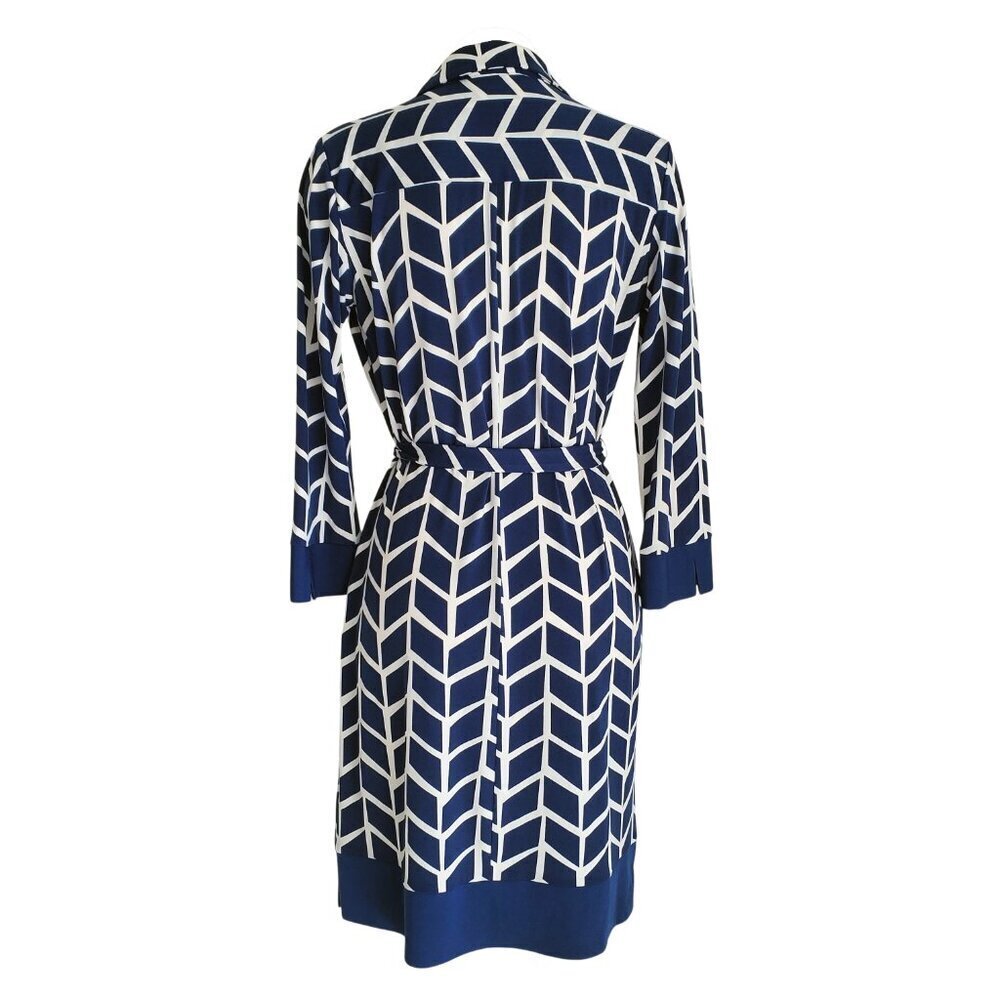 Donna Morgan Career Dress Blue & White Abstract Print with Self Tie Size 4 - Picture 6 of 16